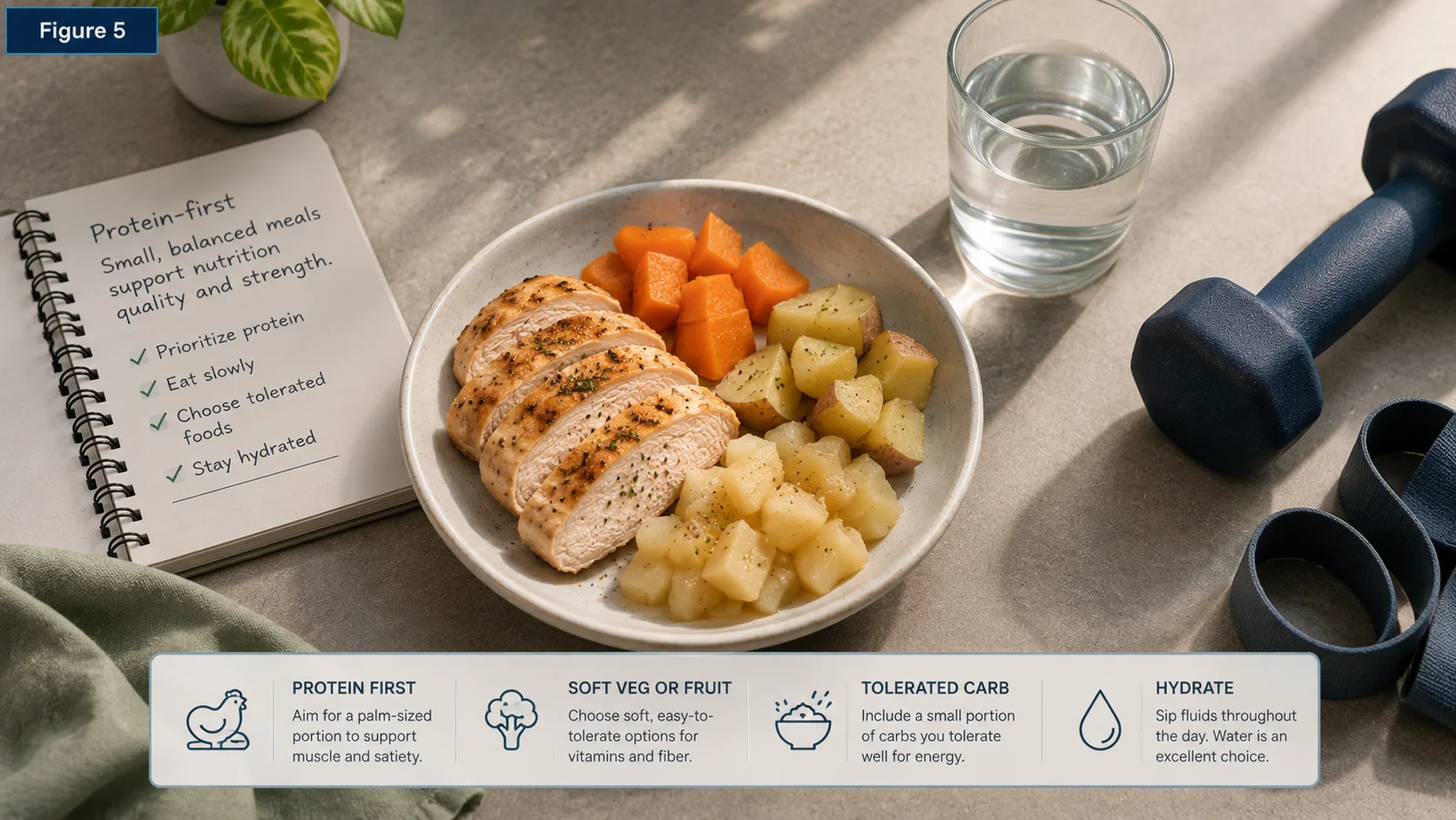 During appetite-suppressed weight loss, smaller protein-first meals can help protect nutrition quality.